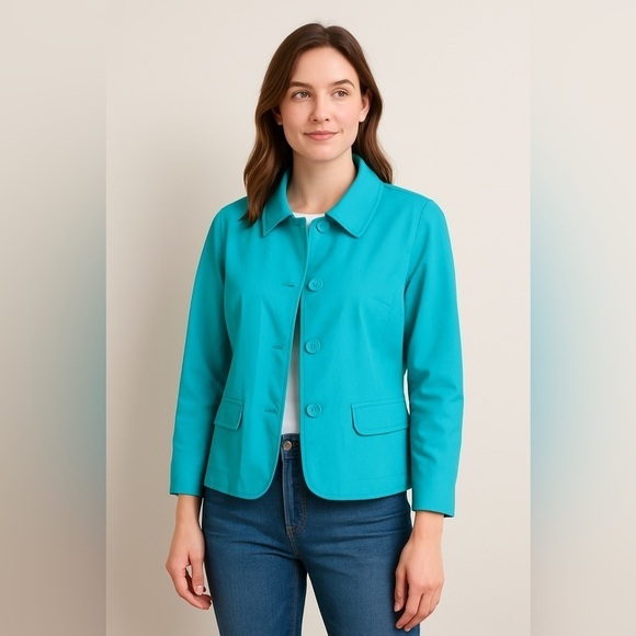 Talbots Jackets & Blazers - Talbots Turquoise Button Front Blazer Classic Collar Jacket Women’s Size 16